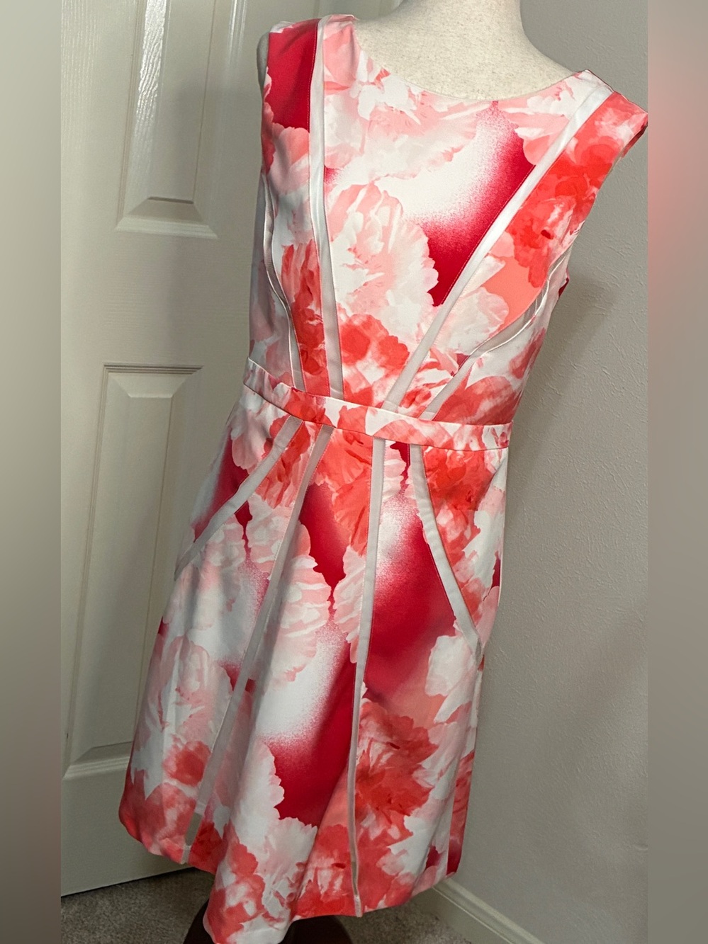 Sandra Darren Floral Sheath Dress - Size 8 (Red Pink White Peony Print)